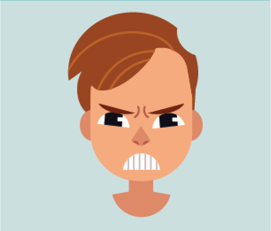 A boy's angry face is shown in the center of the image.