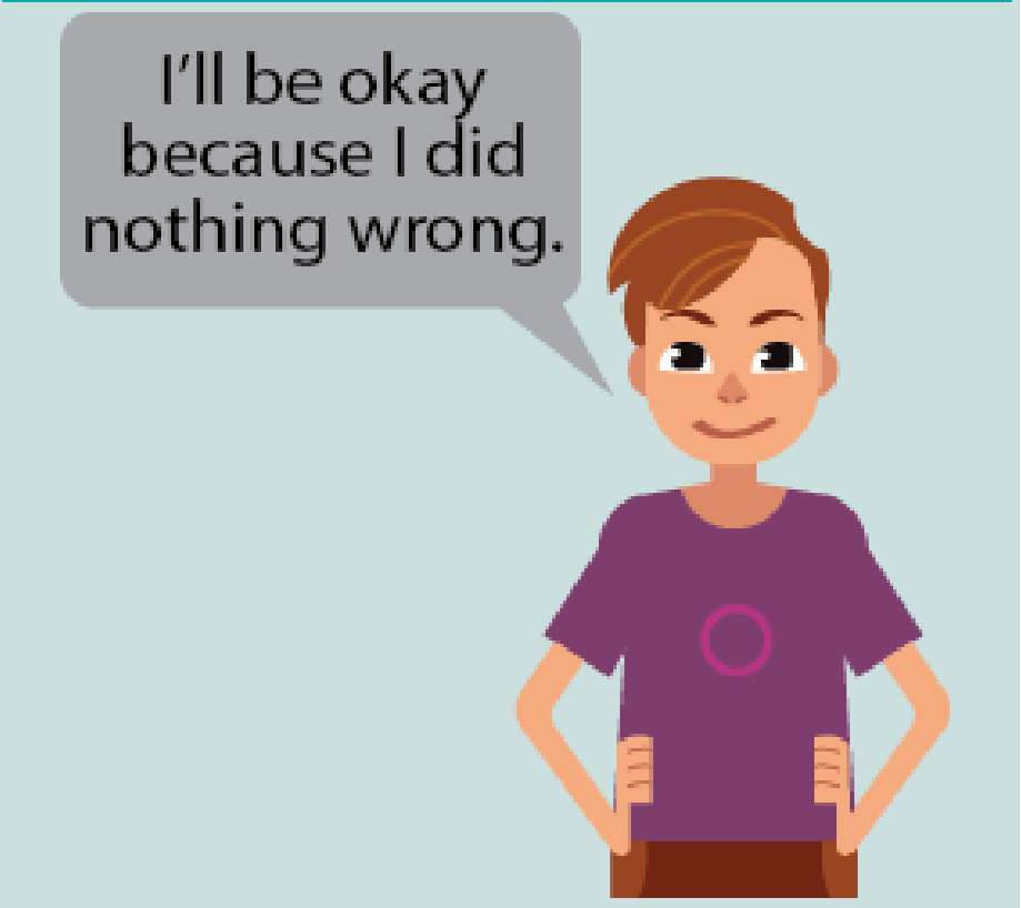 A boy stands in the center of the image with the text bubble 