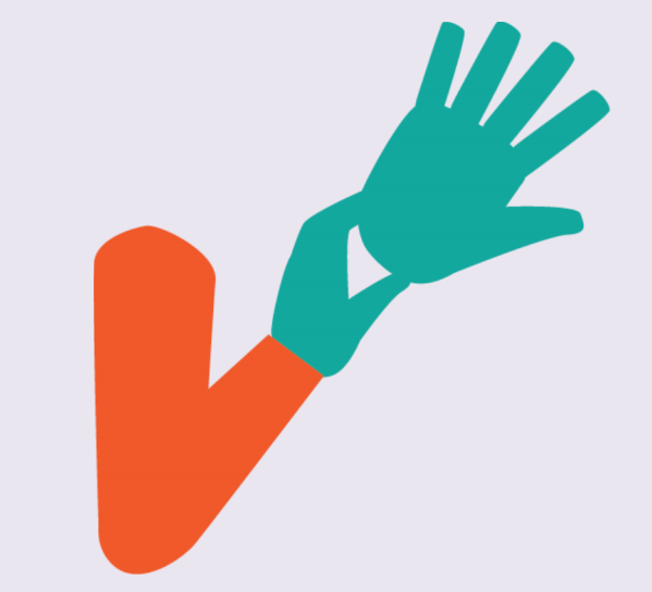 A gloved hand holding a glove at the wrist area.