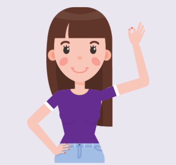 A girl smiles with one hand on her hip and the other making the 'okay' gesture.