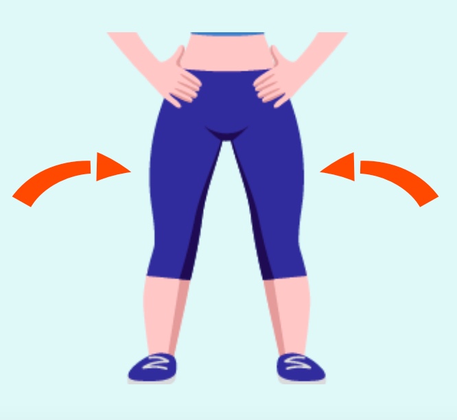 Two arrows pointing to the upper legs of a woman.