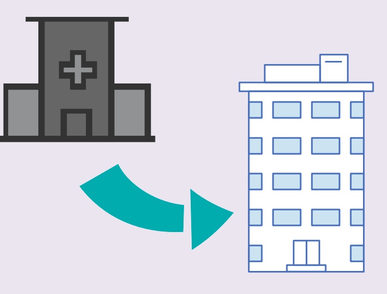 An arrow pointing from an emergency department to a building.
