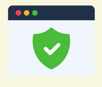 A computer window with a green shield with a checkmark.